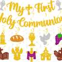 My First Holy Communion Banner Religious Celebration Hanging Swirls Decorations My Baptism Christening God Bless Theme for Kids Boy Girl First Holy Communion Party Supplies