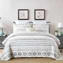 SahSahCasa Quilt King Size, Set, 100% Cotton Boho Quilt, Bedding Set Bedspreads, Bohemian Reversible Lightweight Striped Quilts Bedspread for All Season, White/Grey, 3 Pieces