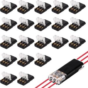3 Pin Double Wire Plug in Connector,No-Stripping Quick LED Strip Light & Electrical Cable,Low Voltage 3 Pins 2 Way Plug-in LED Locking Wire Connectors for AWG 18-22 (20Pcs)