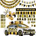 58pcs Graduation Car Decorations 2026 Set Black Gold Magnets Tinsel Garlands Banners Balloons Kit for Class of 2026 Party, Parade Float, Indoor Outdoor Hanging Decor