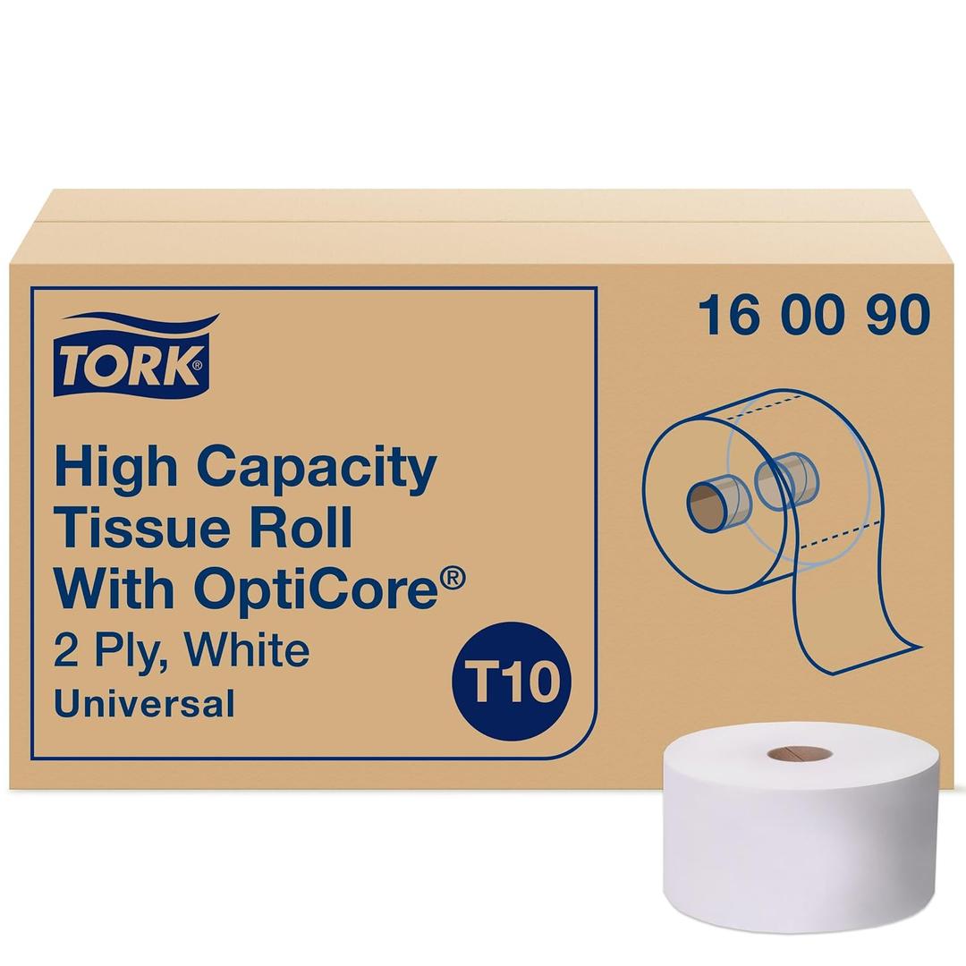 Tork OptiCore® Mid-size Toilet Paper Roll White T10, Universal, 2-ply, 12 x 2000 sheets, 160090, 12 Count