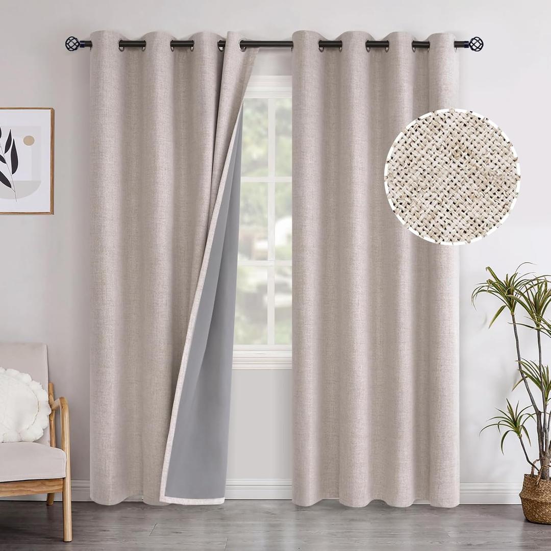YoungsTex Beige Linen Blackout Curtains 84 Inch Length for Living Room, Thermal Insulated Winter Drapes with Grommet Room Darkening Thick Privacy for Bedroom Windows, 2 Panels, 52 X 84 Inch