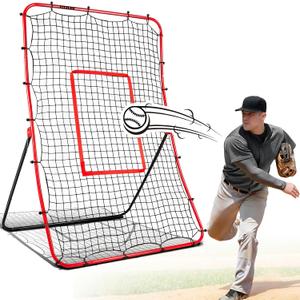 Durable Baseball Rebounder Net, 6x4 FT Pitchback Nets 5 Angles Simulate Grounder,Pop Fly,Line Drive,Softball Rebounders for Pitching,Fielding,Catching Solo Practice,Rebound Net with Strike Zone