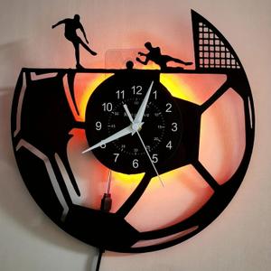 Soccer Wall Clock with LED Backlight Silent Non-Ticking Quartz Movement Football Player Silhouette Design for Dad Boys Room Man Cave Game Room Decor