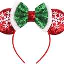 LSHDXD Christmas Mouse Ears Bow Headband Hair Hoop, Glitter Snowflake Hair bands for Christmas Party Supplies Hot Pink Princess Dress Up