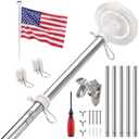 6ft Flag Pole Kit for Outside House with Solar Light, 3x5ft American Flag with Pole, 1" Dia. Stainless Steel Flagpole, Wall Mount Adjustable Flag Holder for Porch, Outdoor, Silver, 36 LED