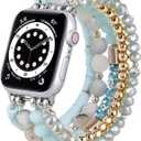 VISOOM Beaded Boho Bracelet Compatible for Apple Watch bands 38404142mm Women - Dressy iWatch Band Women for Apple Watch Series 11/10/SE/9/8/7/6/5/4/3/2/1, Bling Beaded Apple Watch Bracelet Band (Light Blue)