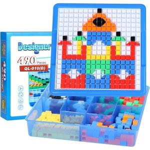 ZOZOPLAY Kids Toys Mosaic Puzzle,490Pcs Building Blocks,Educational Toys with 6 Assembly Drawing,STEM Toys for 4+ Year Old(Small Cube)