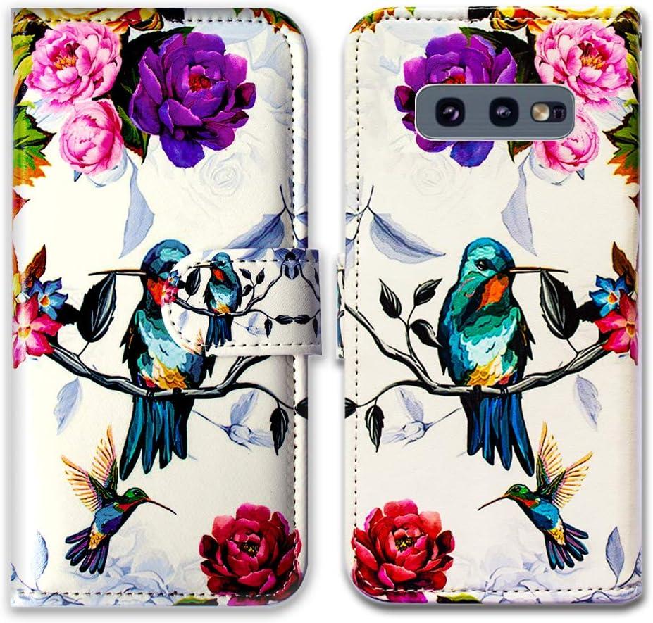 Case for Galaxy S10e, Hummingbird in Flowers Leather Flip Wallet Case Cover with Card Slot Holder Kickstand for Samsung Galaxy S10e