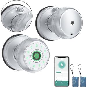 Fingerprint Door Lock-Smart Door Knob with Passcode Keypad-Finger Print Door Knob, App ControlAuto LockPrivacy Mode - Ideal for Apartment, Bedroom, Office, Silver