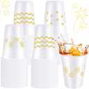 Jingmore 60 Pcs Winter Plastic Cups Bulk 16 oz Snowflake Disposable Winter Party Cups Stripes Polka Dots Drinks Cup for Christmas Holiday Birthday Baby Shower Party Supplies(White Gold,Snowflake)