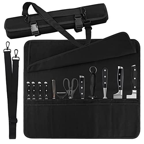 Chef Knife Bag With 24 Slots Cutlery Knives Holders Protectors, Kitchen Travel Cooking Tools, Portable Canvas Knife Roll Storage Bag Chef Case for Camping or Working with an Adjustable Shoulder Strap
