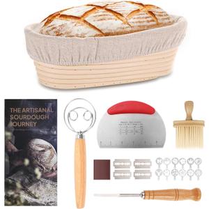 9 Inch Banneton Proofing Basket Set, Sourdough Starter Kit for Artisan Bread Baking, Includes Tools for Dough Proofing and Gift Packaging
