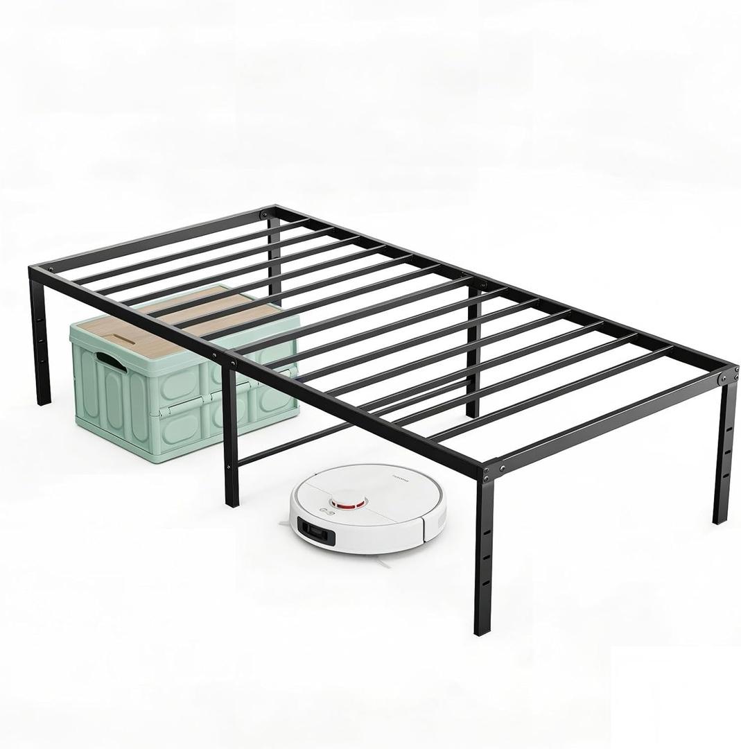 OLIXIS Twin Bed Frame, Heavy Duty Sturdy 16 Inch Metal Platform Bed with Storage Space, Sturdy Support Slats & Noise-Free, No Box Spring Needed, Easy Assembly