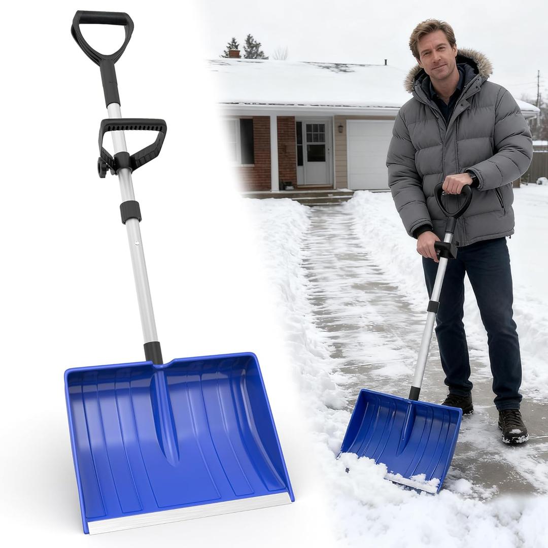 Snow Shovel for Driveway, 48 Inch Winter Snow Removal with Plastic Double Handle, Ergonomic Lightweight Snow Shovel for Home Sidewalk Garden Car Garage Outdoor
