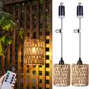 Battery Operated Chandelier, Battery Hanging Pendant Light, Rattan Lights with Warm White Bulb, 4*AA Battery Powered, for Gazebo Pergola Porch Patio Outdoor Indoor Decor (2)