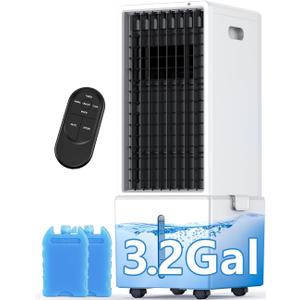COOLECH 4-IN-1 Portable Air Conditioners w/3.2-Gal Tank for 24H Cooling, 4 Powerful Wind Speeds & 4 Modes, LED Touch Screen, Waterless Alert System & 12H Timer, Remote, Evaporative Air Cooler for Home