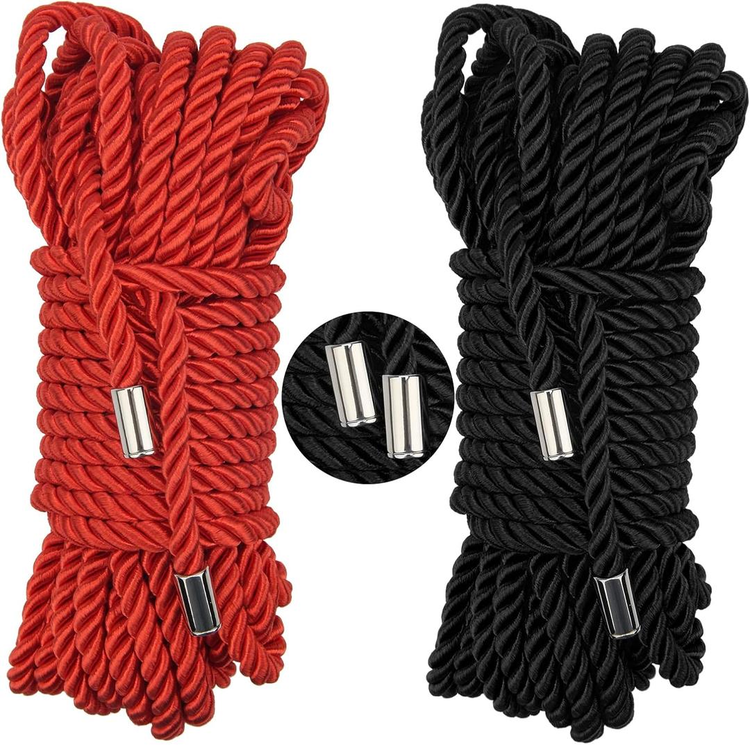 Soft Silk Rope, Shibari Rope,Japanese Ropes Kit for Beginners and Experienced Riggers for Simple and Complex Knots Twisted Satin Shiny Cord 32 Feet/8MM