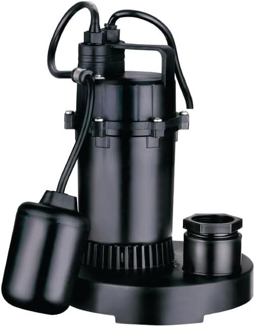 Leo Pump Thermoplastic Sump Pump with Top Suction Design, Vertical Float Switch, and Corrosion-Resistant Construction - Ideal for 14" Basins - Includes 1-1/2 NPT Discharge & Adapter, 1/3HP 115V/60HZ