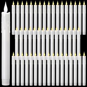 Baquler 50 Pcs 8.9 Inch White Flameless Taper Candles Dripless Battery Operated LED Flickering Candlesticks Window Candle with 3D Flickering Flame for Easter Home Wedding Church Decor