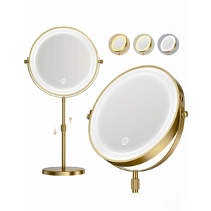 Lighted Makeup Mirror, 5000 mAh Rechargeable Double Sided Magnifying Vanity Mirror with 3 Colors, 1x/20x, 360° Rotation , Brightness Adjustable lighted mirror with magnification, Antique Bronze