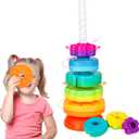 Educational Baby Spinning Stacking Toy, Stacking Rings Baby Toy, Montessori Learning Toys for Toddlers, Fine Motor and Sensory Toys for Kids, Gift for Baby Girls Boys Age 12+ Months