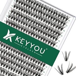 KEYYOU Lash Clusters 300pcs Individual Lashes, 30D 0.07D Curl 14mm DIY Eyelash Extension, Soft & Natural Volume Cluster Lashes with Large Tray