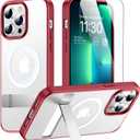 SPIDERCASE Magnetic for iPhone 13 Pro Max Case, with 2Pcs [Tempered Glass Screen Protector] [ Military Grade Drop Protection] Invisible Kickstand Slim Case for iPhone 13 Pro Max 6.7", Red
