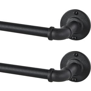 2 Pack Industrial Curtain Rods for Windows 48 to 84 Inches, Blackout Wrap Around Curtain Rod, for Indoor and Outdoor, 5/8 Inch Diameter, 35 to 75 Inches, Black