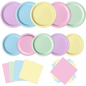 Oigco 150 PCS Pastel Birthday Decorations - Pastel Paper Plates and Napkins - Rainbow Party Decorations for Birthday Baby Shower Wedding, Serves 50
