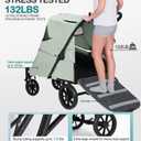 Pet Stroller with Ramp for Large Dogs up to 132lbs, Large Pet Gear for Multiple Dogs/Cats, All-Terrain with Mesh Dual-Window & NO-Zip, Removable Mattress & Slope Pad(Lake Green)