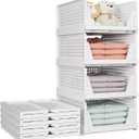 SNSLXH 5 Pack Stackable Closet Storage Basket, Multifunctional & Foldable Closet Organizer for Bathroom Kitchen Laundry Room Wardrobe Storage, Space-Saving Clothes Storage Drawer Organizer, White