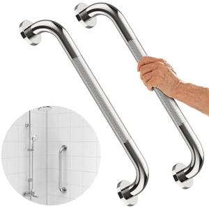 Anti-Slip Chrome Grab Bar 16 Inch, iMomwee 2 Pack Stainless Steel Bathroom Grab Bar w/Knurled Grip, Safety Shower Grab Bar for Wall, Toilet Balanced Support Bar Bathtub Assist Handle for Elderly