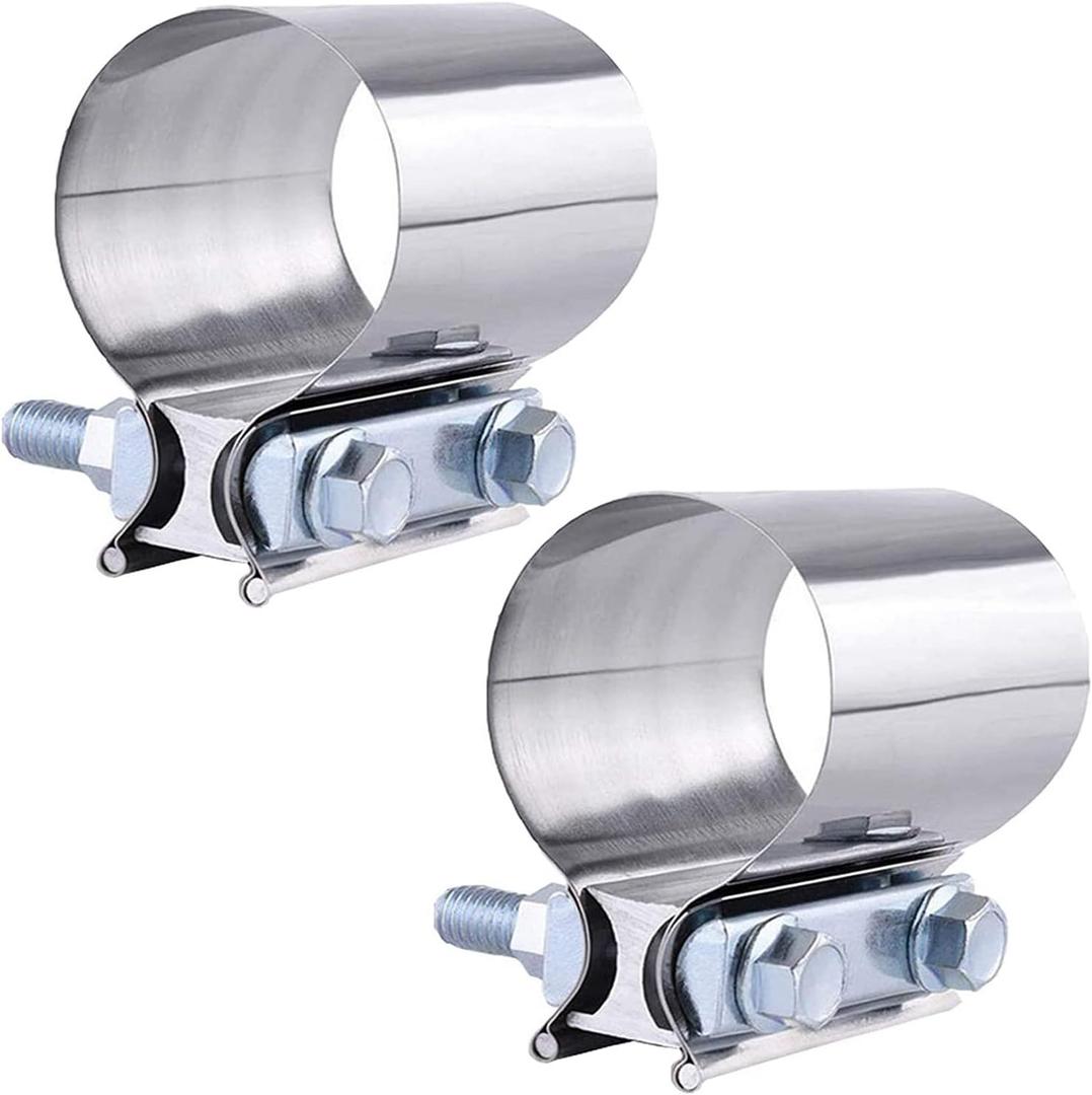 2Pcs 2inch Butt Joint Exhaust Band Clamp, Stainless Steel, Exhaust Muffler Clamp, 50MM