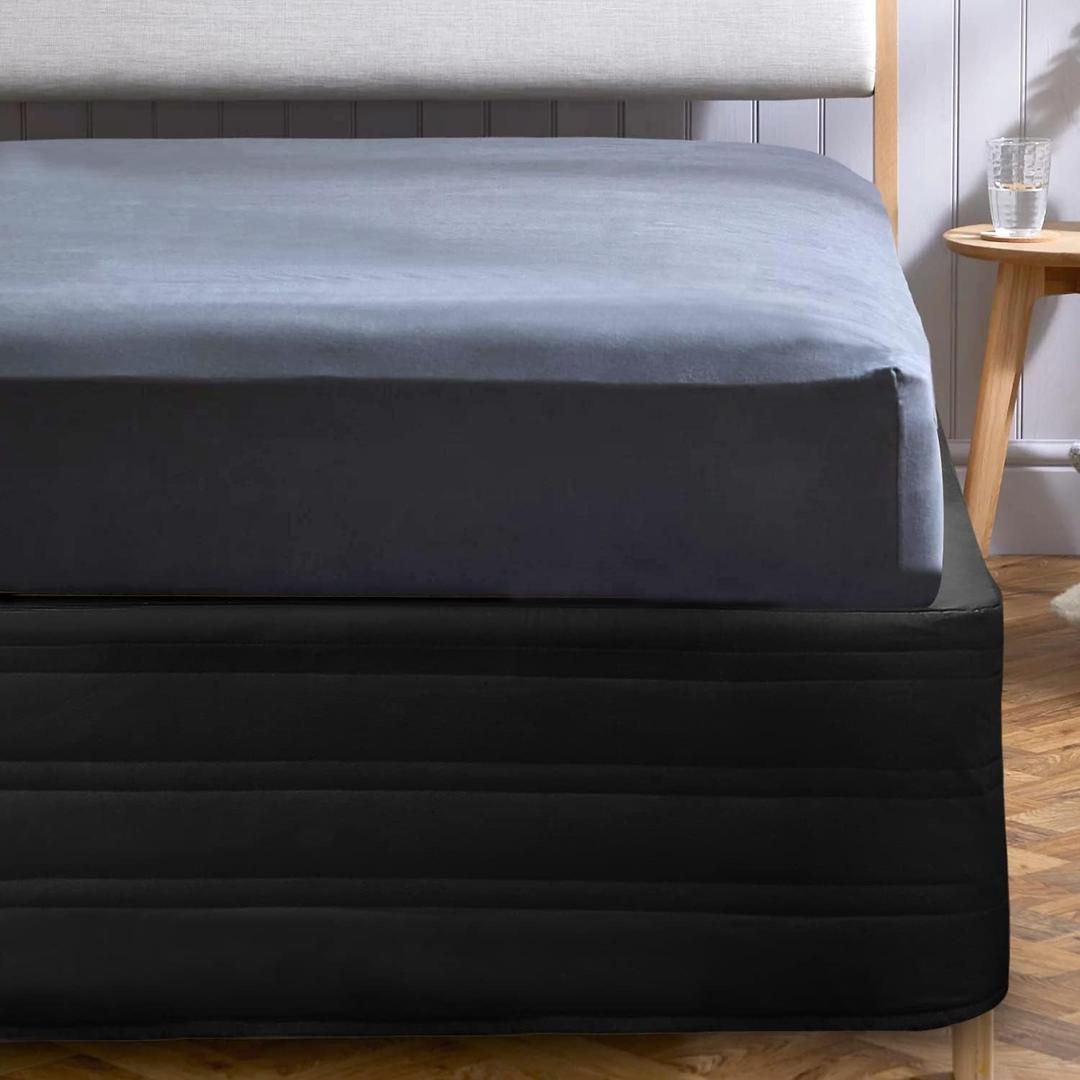 Queen Bed Skirt 14 Inch Drop,Quilted Bed Skirt with Blended Fabric,Wrap-Around Cover for Bed,Easy Fit,Fade Resistant,Wrinkle Free,Tailored Drop(King, Black)