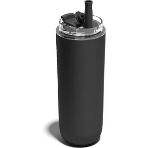 16 oz Insulated Coffee Tumblers, Travel Coffee Tumblers with Straw, Double-Wall Stainless Steel Tumbler, Leak Proof Tumbler, Reusable Cups with Lids for lced and Hot Drinks (Black)