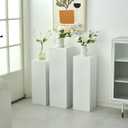 SwallowLiving 3PCS Metal White Display Pedestal Stand for Parties, Square Tall Pedestal Cake Stands Pillars for Wedding, Sculpture Display Stand Column Decoration