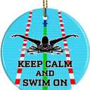 Keep Calm and Swim On Girls Swimming Christmas Ornament, Gifts for Swimmers Girls Swim Team Swimming Pool Ornament Hanging Decorations for Xmas Tree, Sports Gifts for Female Swimmers Athlete Coaches