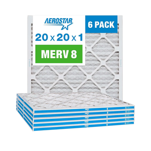 Aerostar 20x20x1 MERV 8 - 6 Count - High Efficiency Pleated HVAC, Furnace & Air Conditioner Filters - Removes Dust, Lint, Mold & Allergy-Causing Pollen
