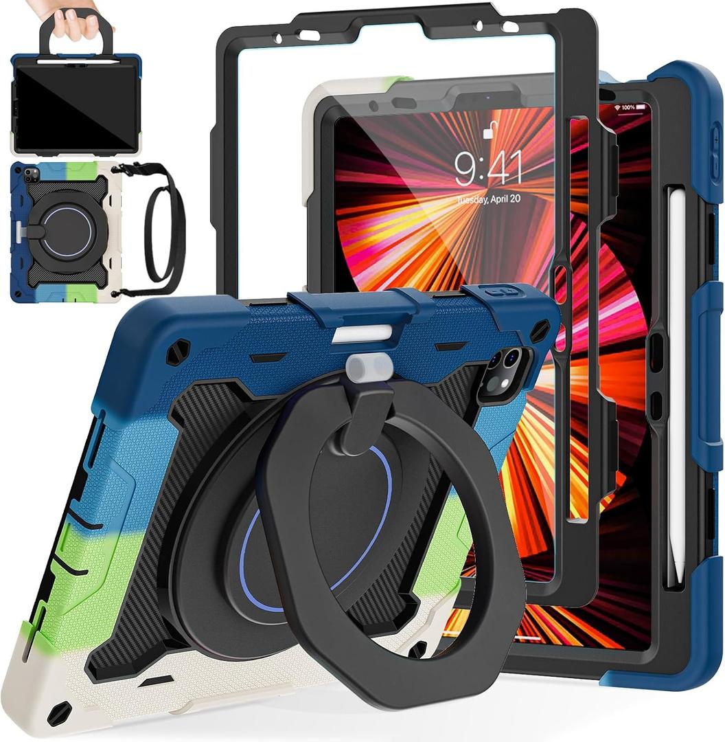 ROISKIN for iPad Air 11 inch M4/M3/M2 Case, iPad Pro 11 inch 4th/3rd/2nd/1st Generation,iPad Air 5th/4th 10.9 inch Case,Heavy Duty Shockproof with 360 Stand Handle Shoulder Strap Pen Holder for Kids 