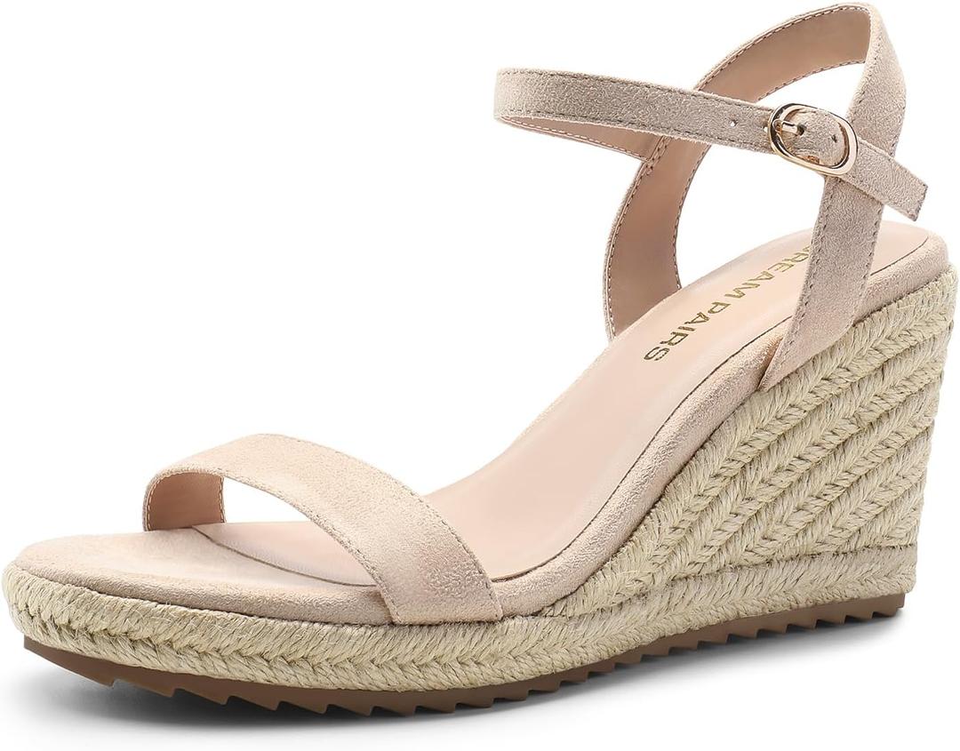 DREAM PAIRS Espadrilles Wedge Sandals for Women, Women's Open Toe Summer Dressy Sandals with Adjustable Ankle Strap and Soft Footbed (9.5, Nude)