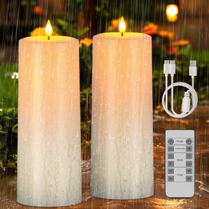 PChero Solar Rechargeable LED Candles with Remote Timer, 10" x 4" Outdoor Waterproof Flameless Pillar Candles with Dusk to Dawn Sensor for Lanterns Porch Patio Decor, 2 Pack