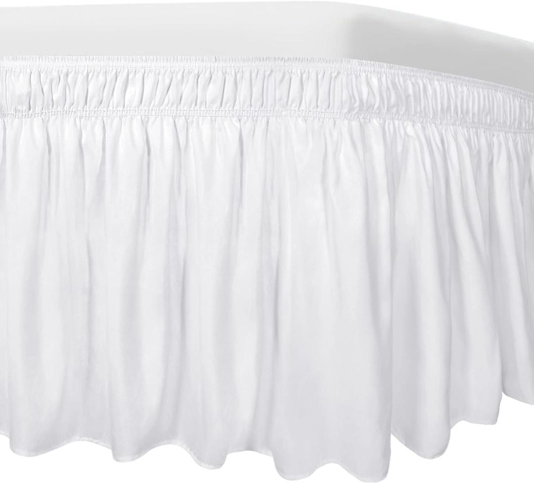 Easy-Going Bed Skirt for Queen or King Size Bed, 15 Inch Tailored Drop, Fitted with Adjustable Elastic Belt, Convenient to Use Without Lift The Mattress (Queen/King, White)