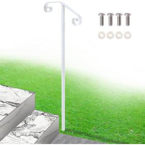 Single Step Handrail, 1 or 2 Steps Single Post Handrail in Ground, White Rust-Proof Wrought Iron Stair Railing for Seniors, Porch, Deck
