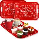 Yousoontic 3 Pcs Christmas Hot Cocoa Bar Serving Trays 16 x 11 Inch Red Christmas Platters Rectangular Serving Dishes Xmas Snowflake Decorative Hot Cocoa Bar Trays for Serving Food
