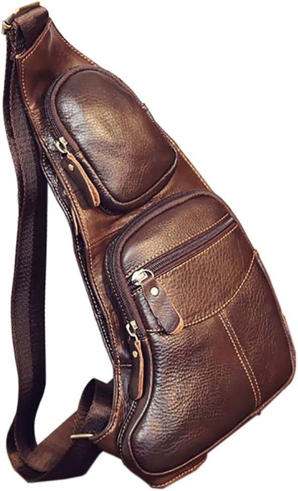 Leather Sling Bag Backpack for Men Women Crossbody Shoulder Chest Day Pack Outdoor Travel Camping Tactical Daypack, 18cmx4cmx38cm