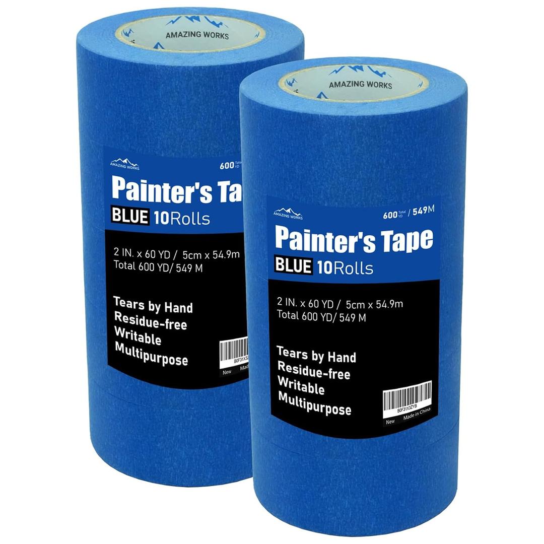 10 Rolls Painters Tape 2 inch Wide, General Purpose Blue Painters Tape, 2 Inches X 60 Yards Blue Masking Tape for Indoor and Outdoor Use, Protects Surfaces and Removes Easily, 600 Yards in Total
