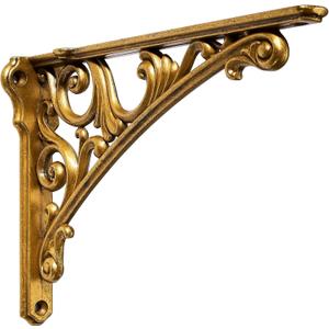 Khtumeware Shelf Bracket 6 Inch, Decorative Brackets for Shelving, Heavy Duty Vintage Brass Ornate Shelf Bracket, Hardware Included, 2 Pack, Antique Brass Finish, 5.9x4.2x1.73 inch