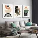 Boho Artwork for Walls Apartmen Big Canvas Wall Art for Bedroom 3 Piece Wall Decor for Office Size 24 x 36 Inch (Green Black and White)