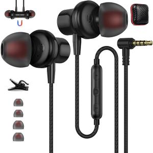 ASKUBSKU 3.5mm Headphones 5.9 ft Long Cord Wired Earbuds with Microphone Noise Cancelling Earphone HiFi Stereo Clear Call Volume Control Plug in 3.5mm Jack Wired Ear Buds for Laptop Chromebook PC (Black)